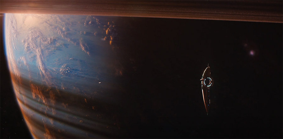a planet and a ship special effects in Foundation on Apple TV+