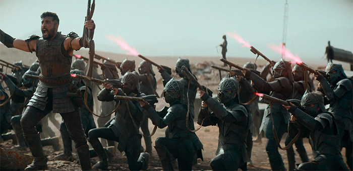 anacreon soldiers firing their weapons in foundation episode 5